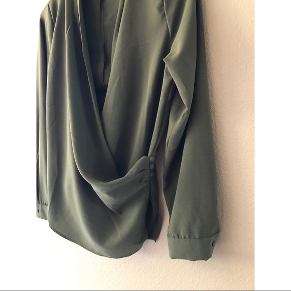 Olive wrap style long sleeve blouse - Picture 4 of 4
